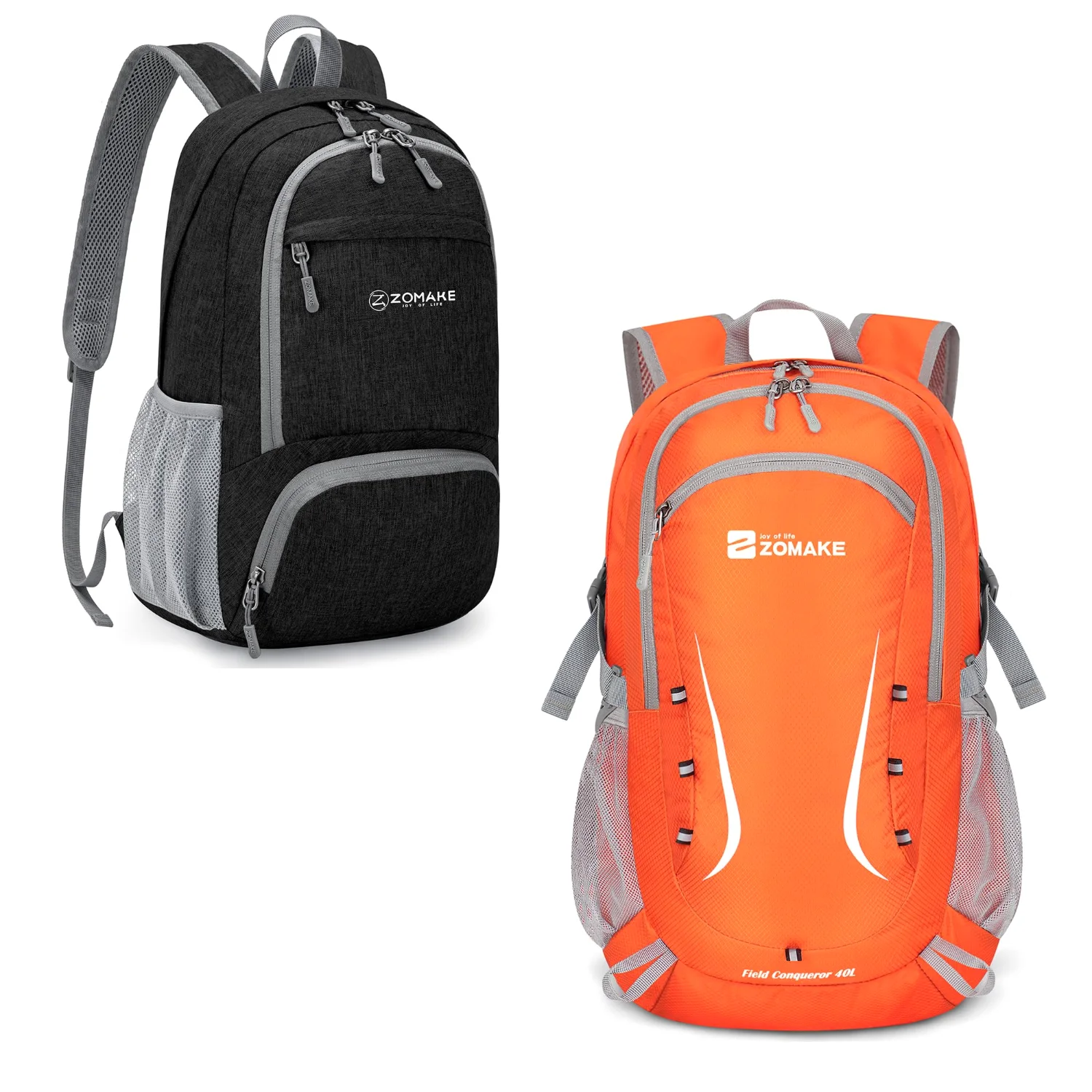 ZOMAKE Lightweight Packable Backpack 20L + 35L, Black Orange