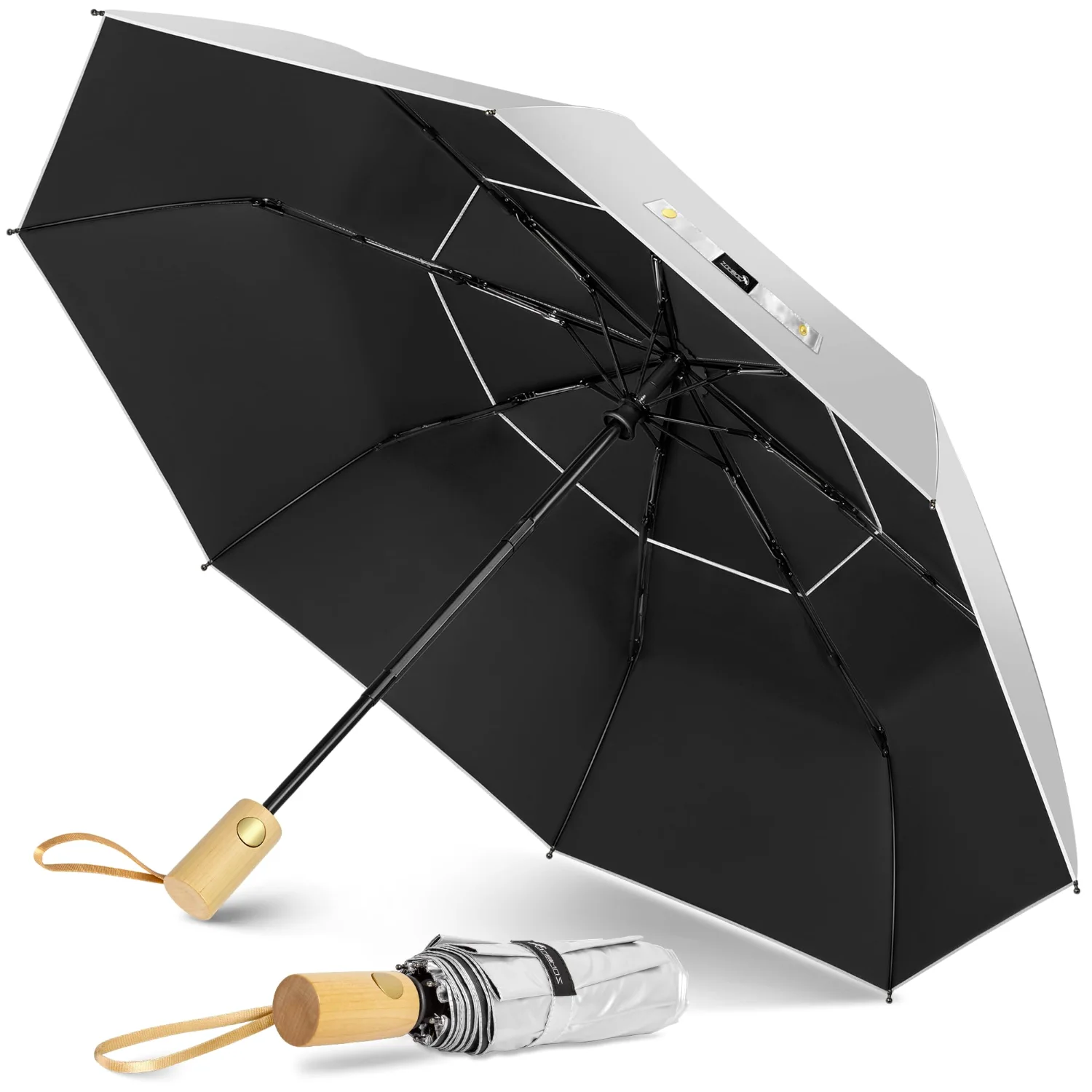 ZOMAKE UV Sun Umbrella 43", Black Double Canopy