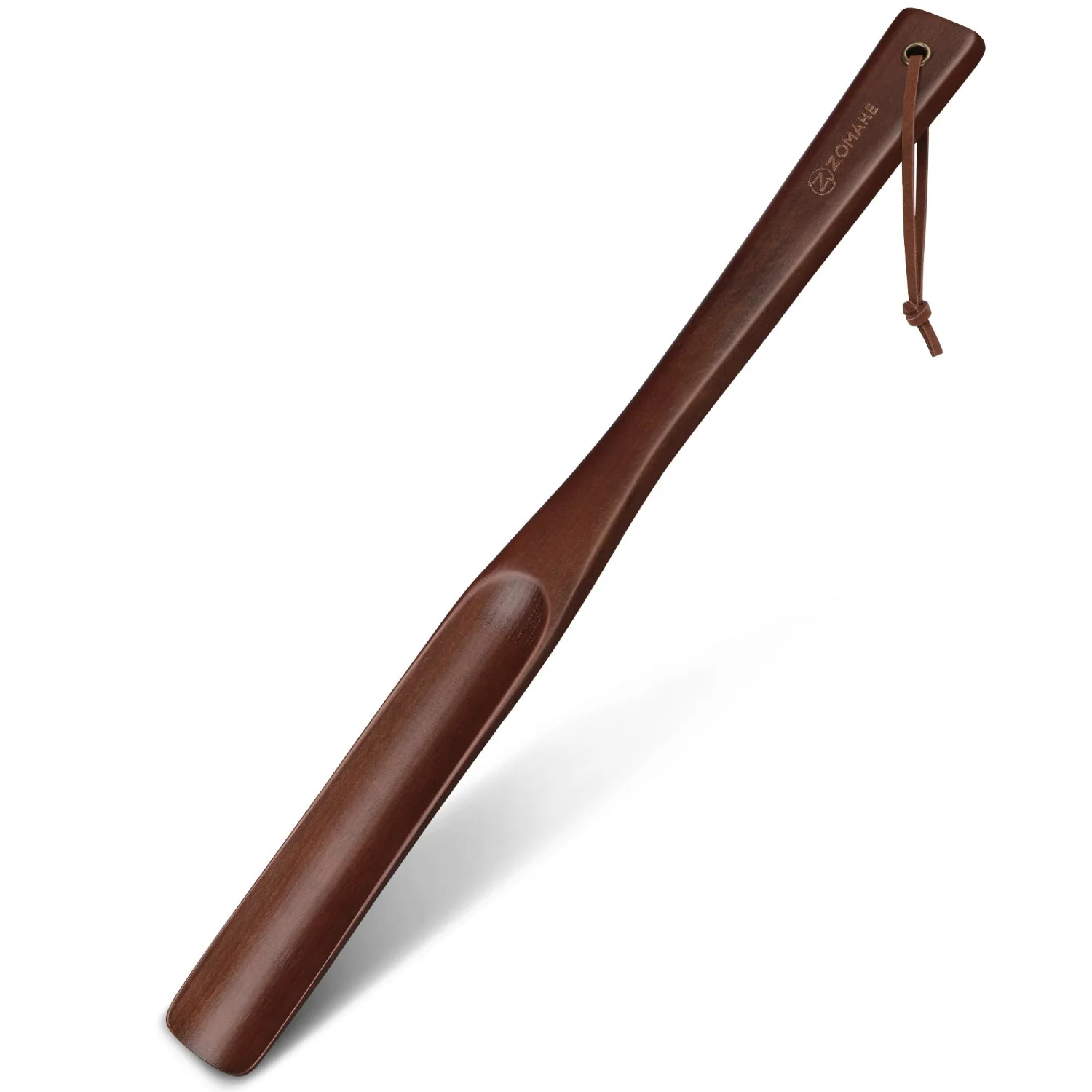 ZOMAKE Wooden Shoe Horn Long Handle 16.9", Brown