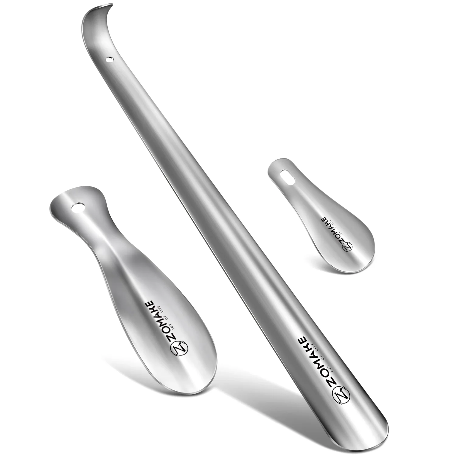 ZOMAKE Metal Shoe Horn Long Handle 16.5" + 7.5" + 3.9"