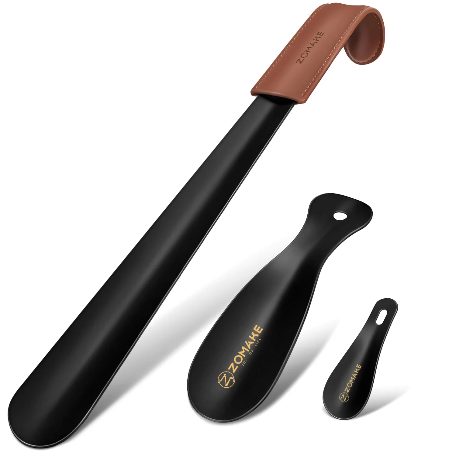ZOMAKE Shoe Horn Long Handle 16.5" + 7.5" + 3.9", Black