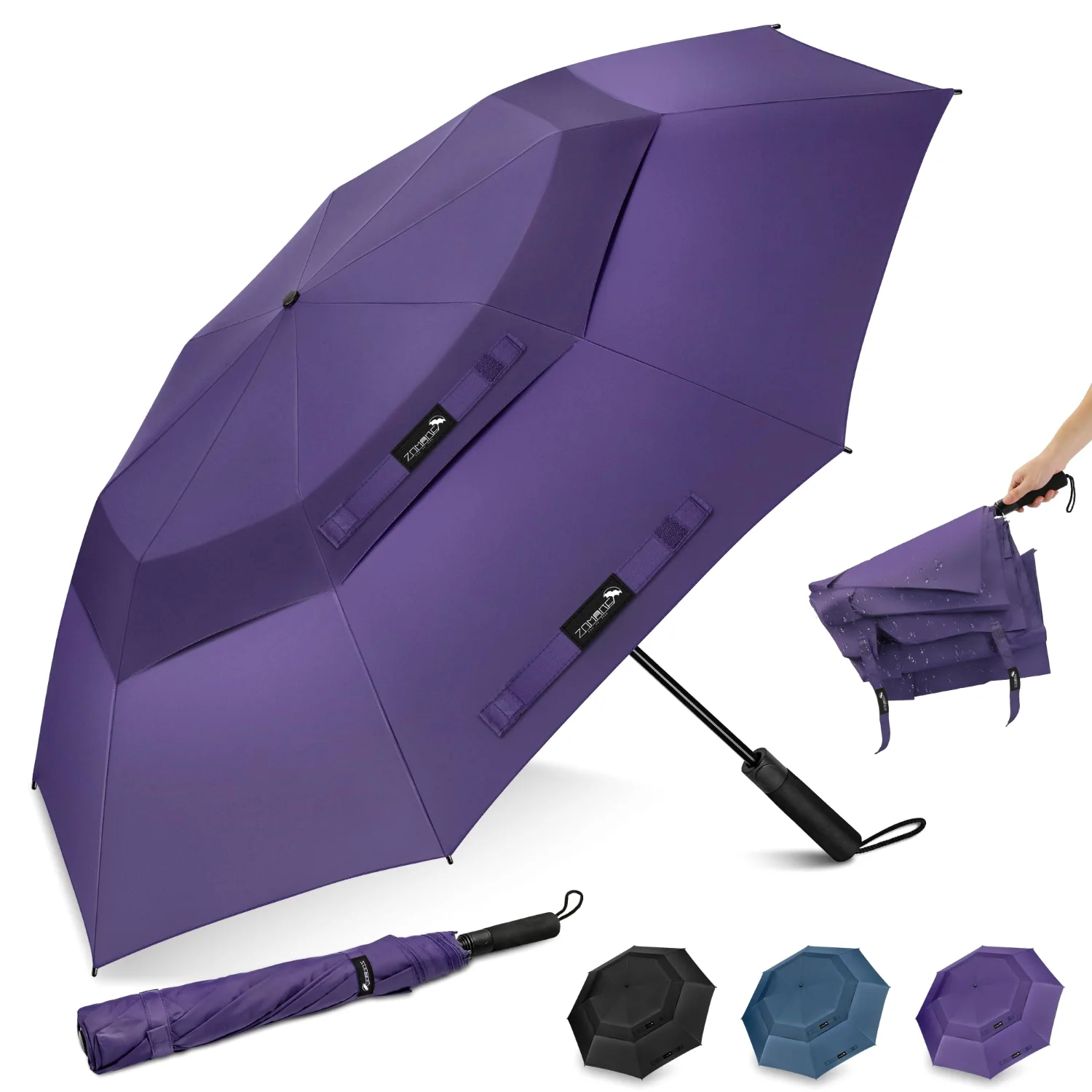 ZOMAKE Large Compact Golf Umbrella Windproof 54", Purple